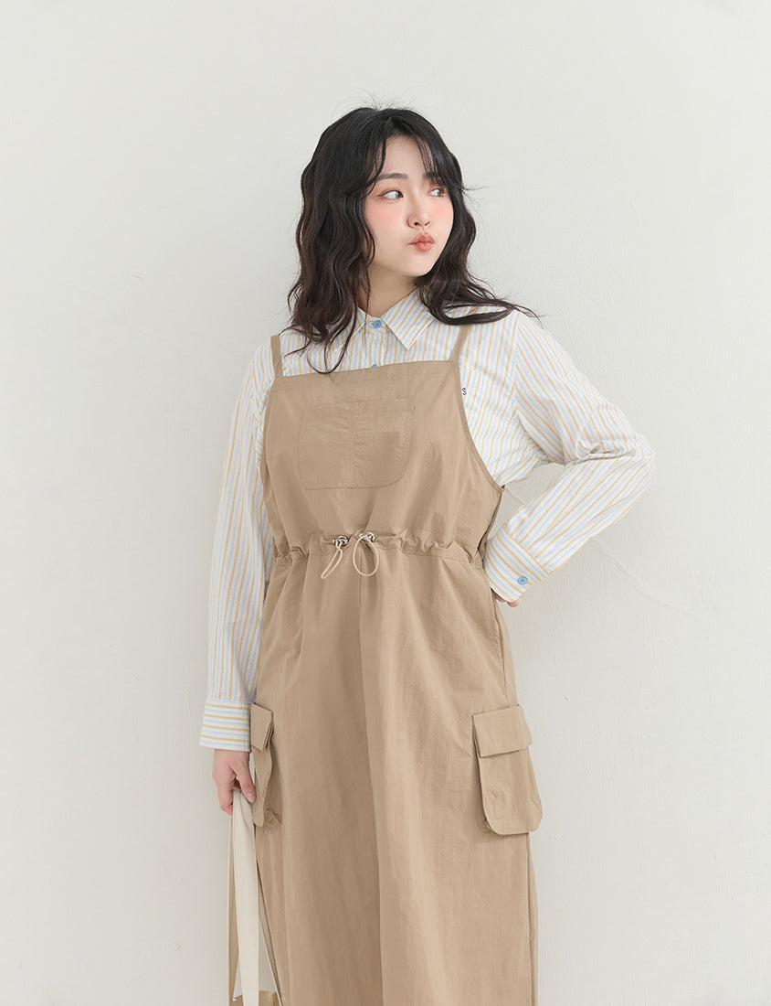 Vintage Utility Adjustable Strap Plus Size Maxi Dress