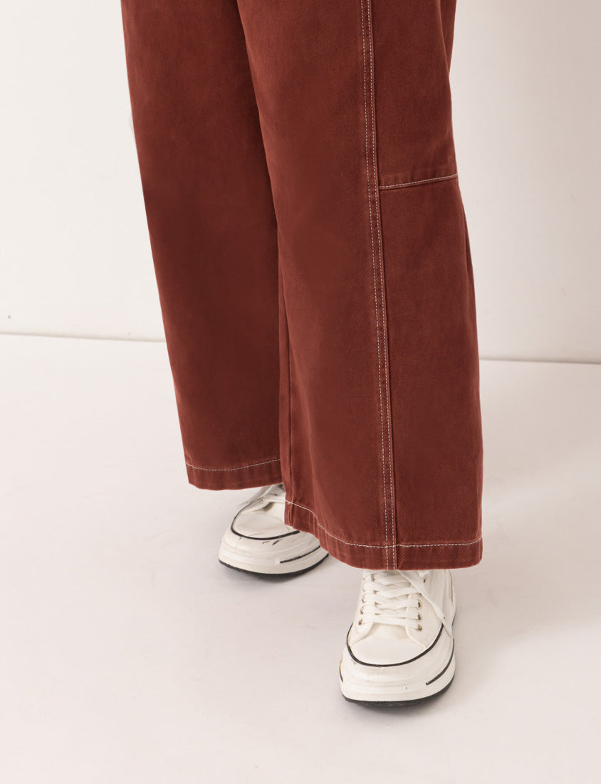 Versatile Twill Colorblock Topstitched Plus Size Straight Wide Pants (Unisex)
