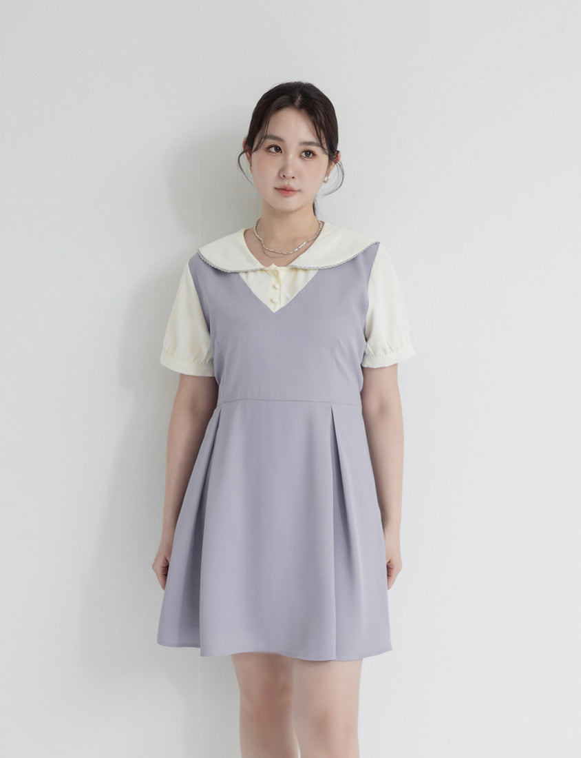 MISS. Preppy Faux Two Piece Collar Plus Size Mini Dress