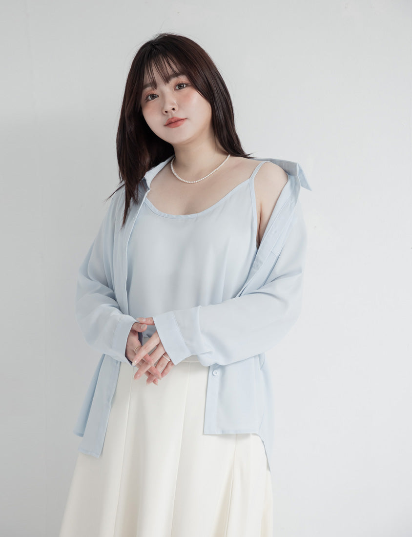 MISS. Two-Piece Sheer Embroidered Plus Size Shirt (With Inner Cami Top)