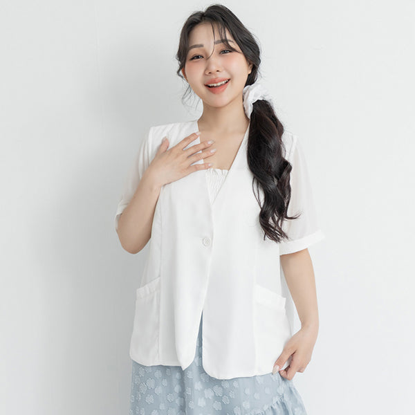 MISS. Sheer Chiffon Tailored Plus Size Blazer