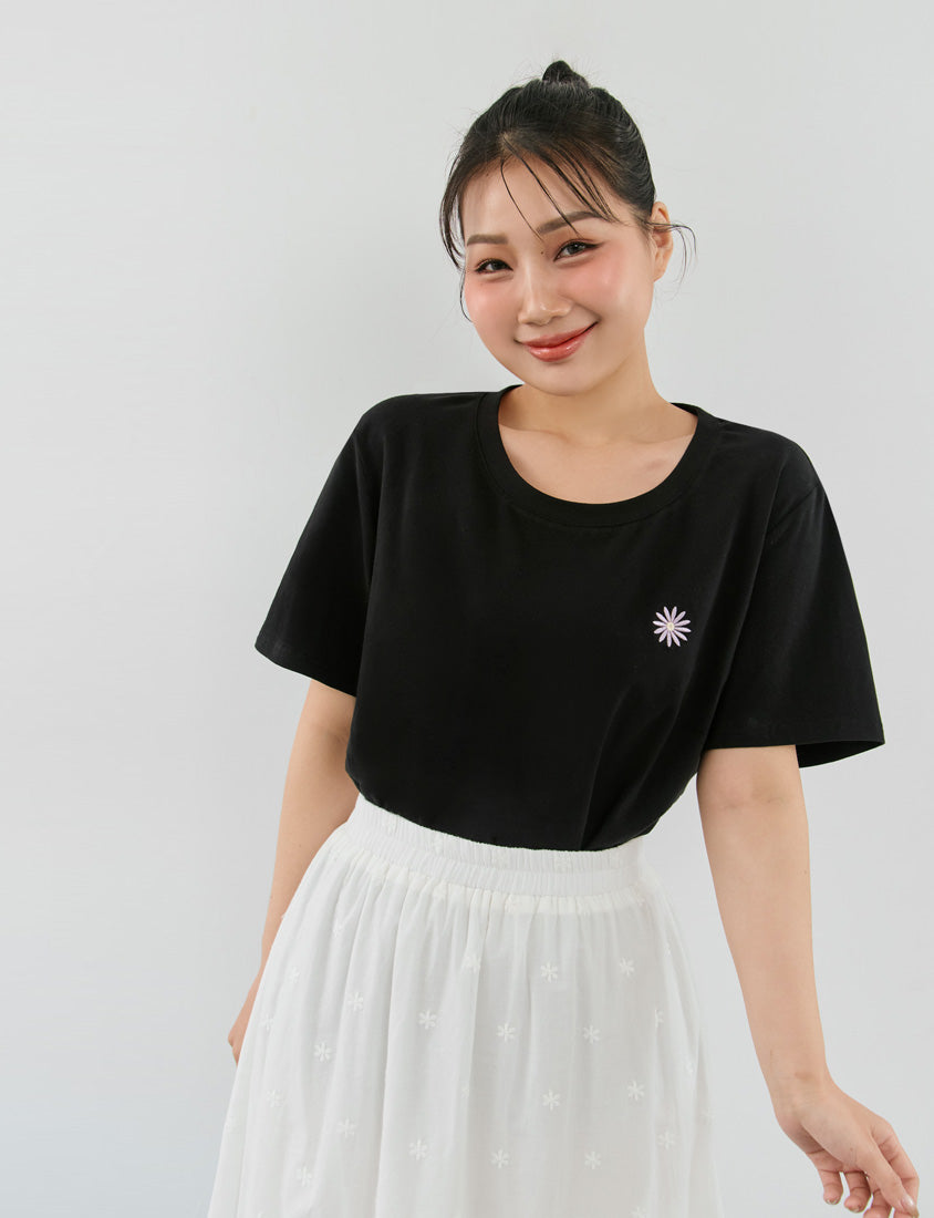 Heavyweight Floral Embroidery Plus Size Crewneck Tee