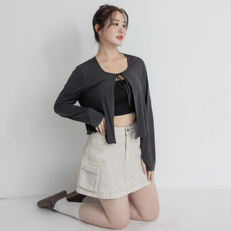 Instant Cooling UV-Protection Cropped Ruffle Trim Plus Size Cover Up