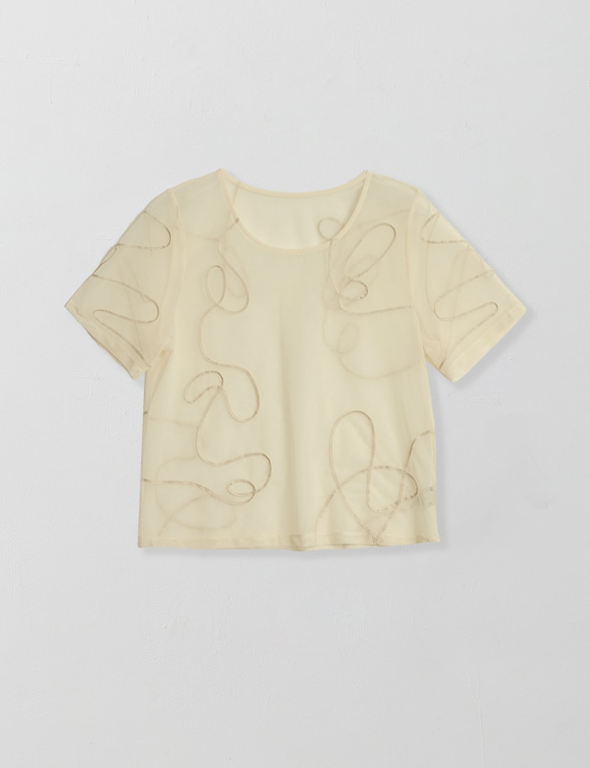 Japanese Style Wavy Line Sheer Textured Plus Size Top