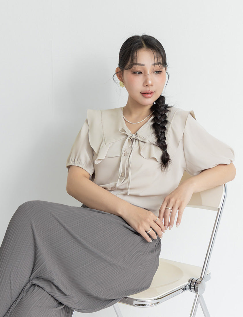 MISS. Ruffle Collar Chiffon Plus Size Shirt