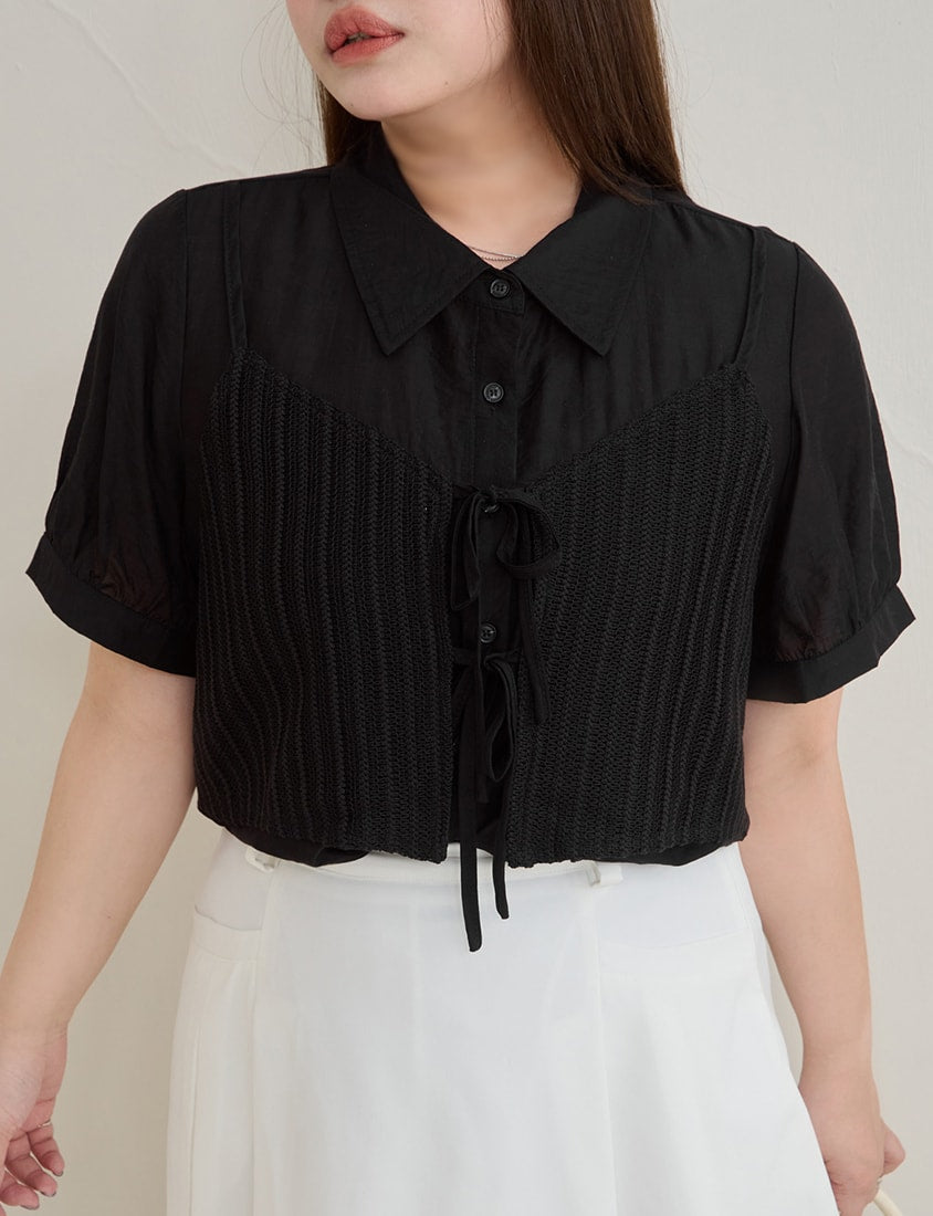 MISS. Faux Two Piece Sheer Plus Size Shirt