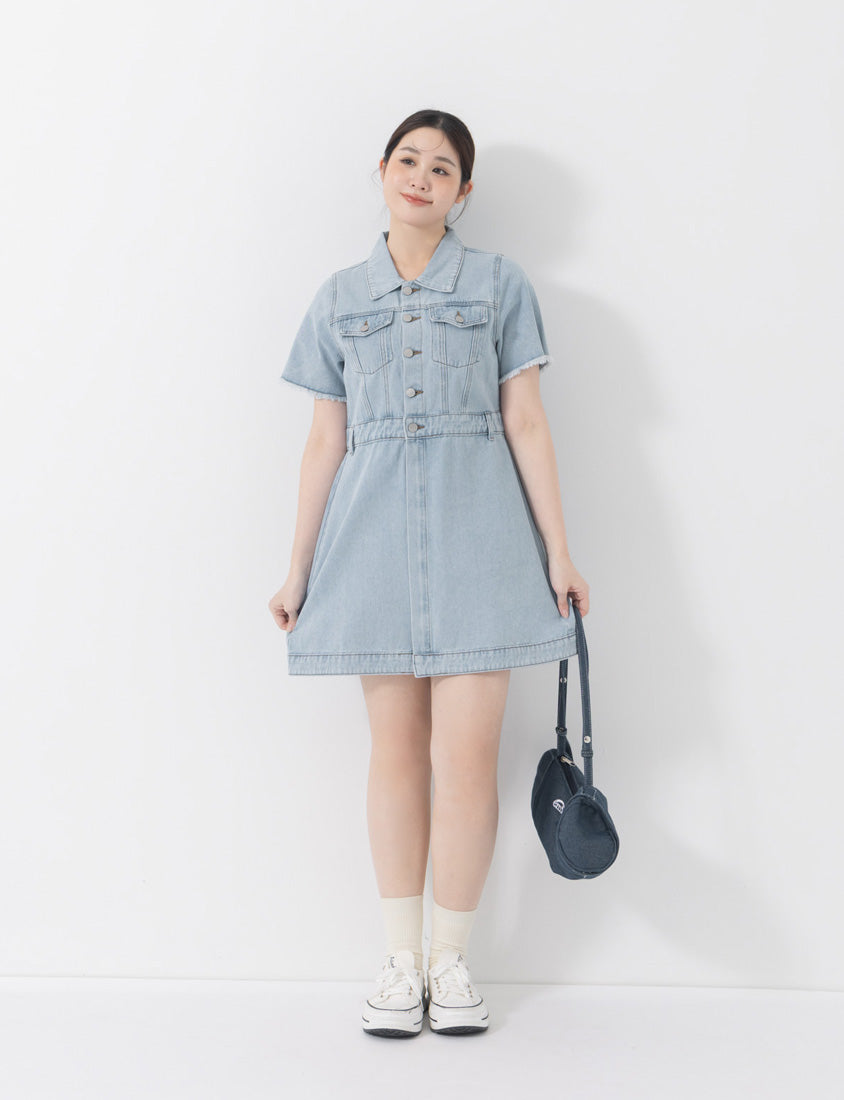 2-Way Stitch Detail Plus Size Denim Mini Dress