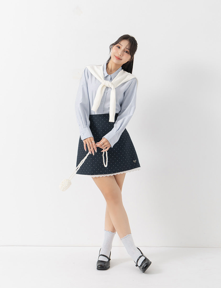 MISS. Easy-Care Contrast Color Long Sleeve Plus Size Shirt