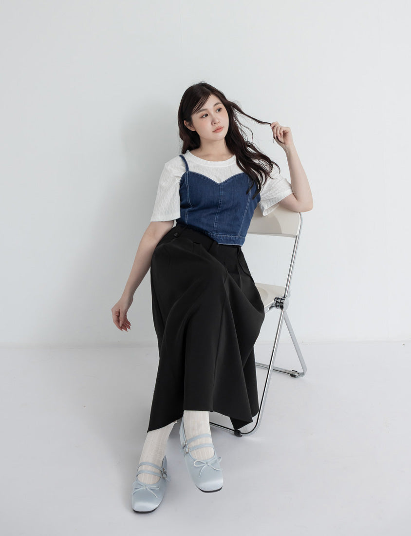 High Waist Double Button Pleated Chiffon Plus Size Skirt
