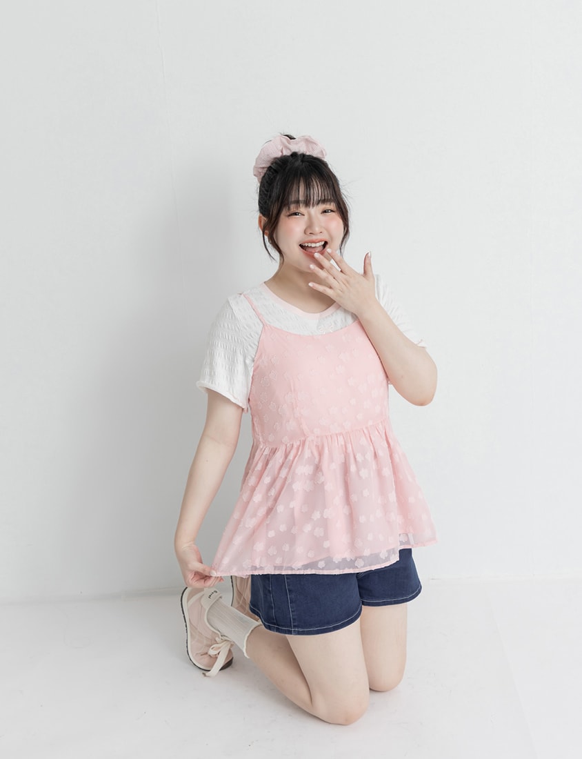 Japanese Floral Jacquard Strap Plus Size Cami Vest