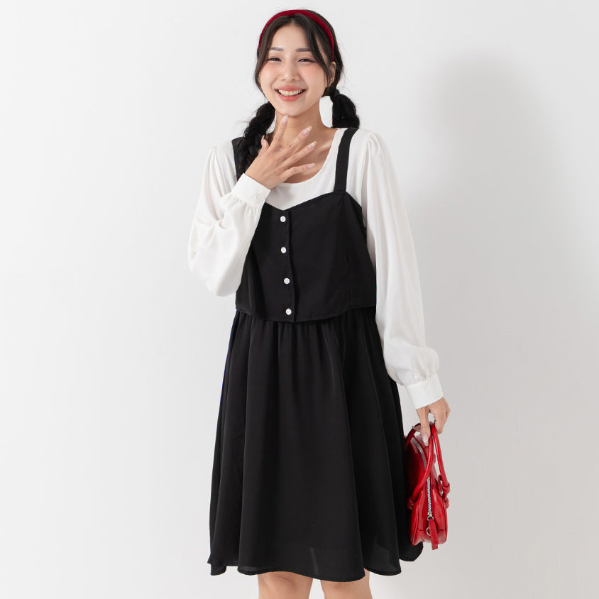 Sweet Slim Fit Faux Two-Piece Plus Size Mini Dress