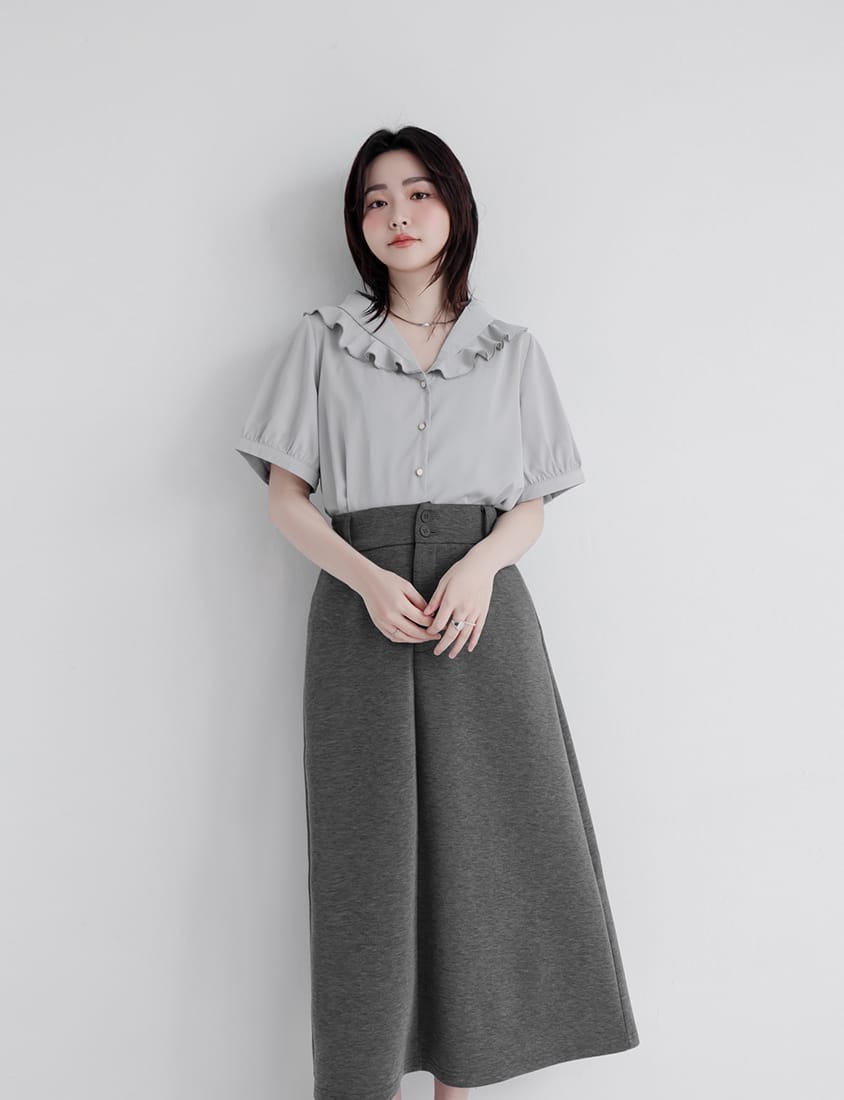 MISS. Korean-Style V-Neck Big Ruffled Puff Sleeve Plus Size Blouse