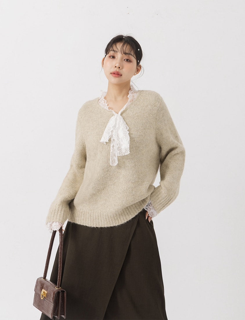 MISS. Lace Tie Longline Plus Size Knit Top