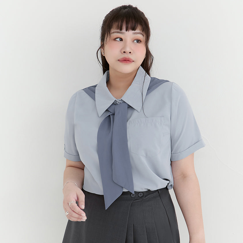 MISS. Morandi Faux Two Piece Plus Size Shirt (With Shawl)