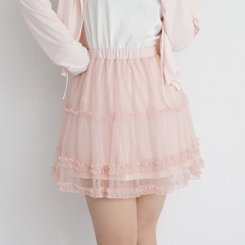 Romantic Ruffle Trim Mesh Tiered Plus Size Mini Skirt