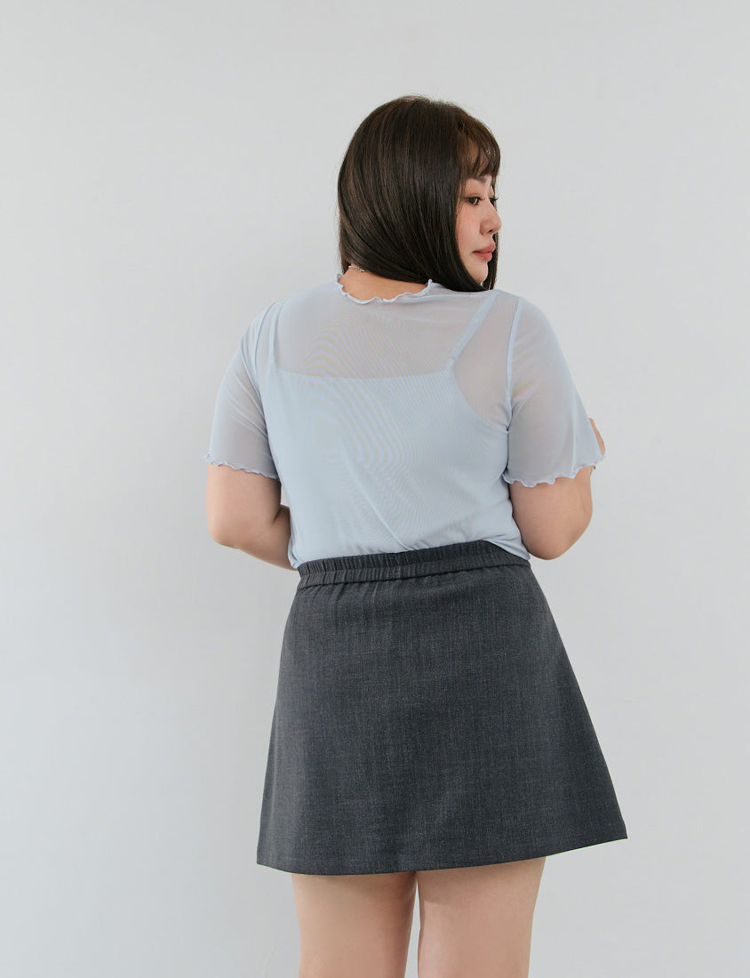 MISS. Ruffle Trim Sheer Plus Size Short Sleeve Top