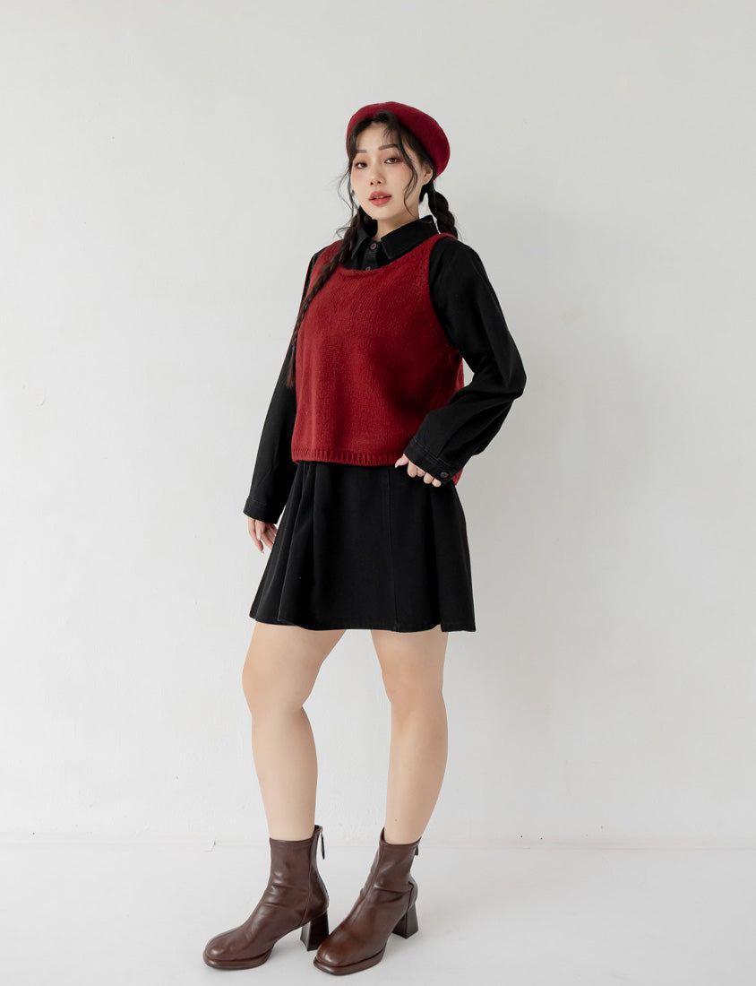 Denim Long Sleeve Tie-Front A-Line Plus Size Mini Dress