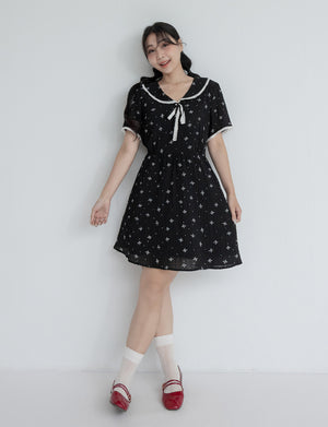 All-Over Bow Collared Plus Size Mini Dress