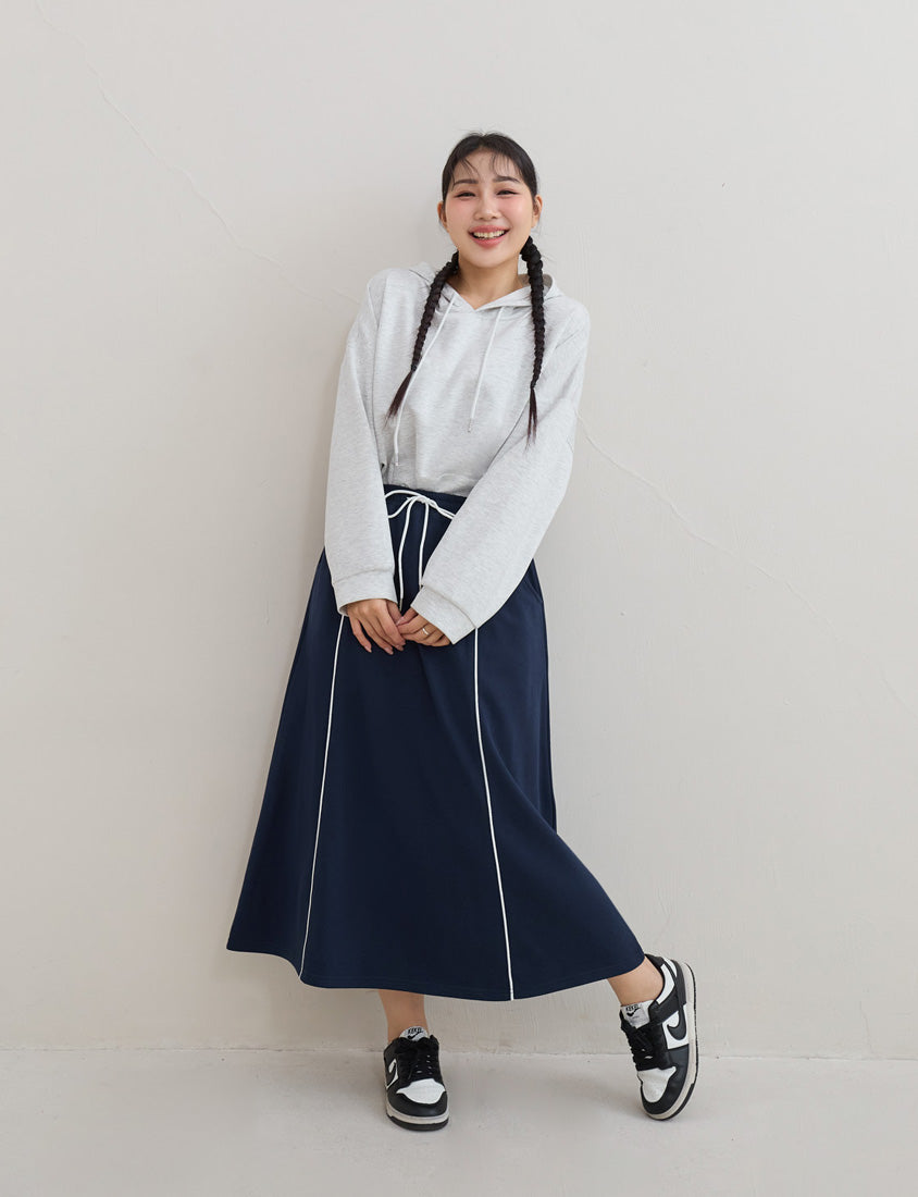 American Sporty Colorblock Piped Plus Size Maxi Skirt