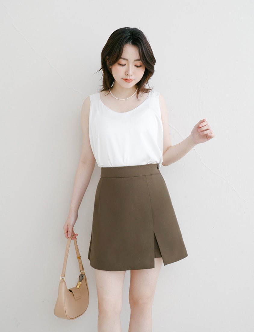 MISS. Elegant Satin Sheen Crew-Neck Plus Size Tank Top
