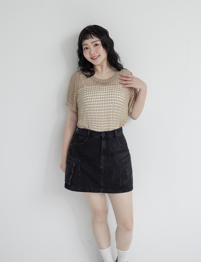 Summer Hollow Knit Short Sleeve Plus Size Top