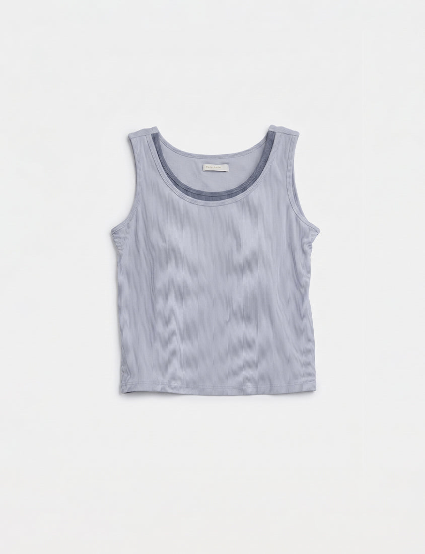 Pobra. Contrast Crew Neck Ribbed Plus Size Bra Tank Top