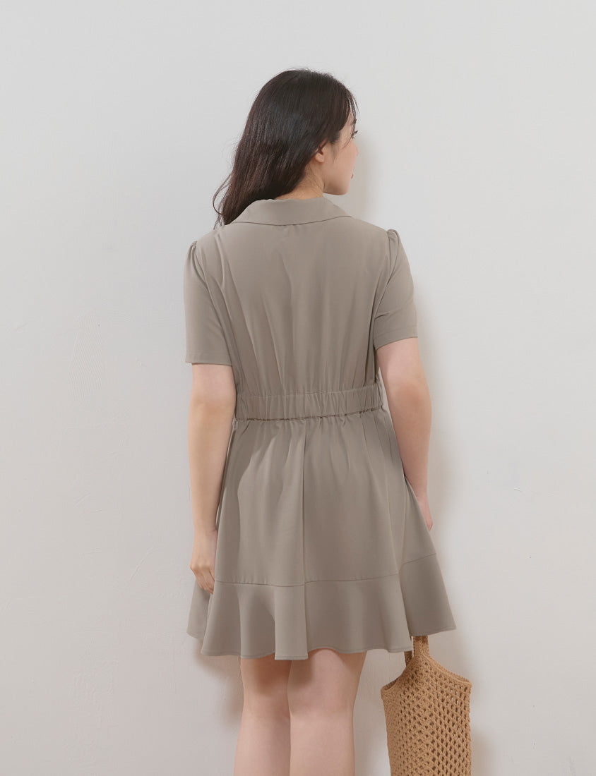Elegant Heart Button Collar Plus Size Mini Dress