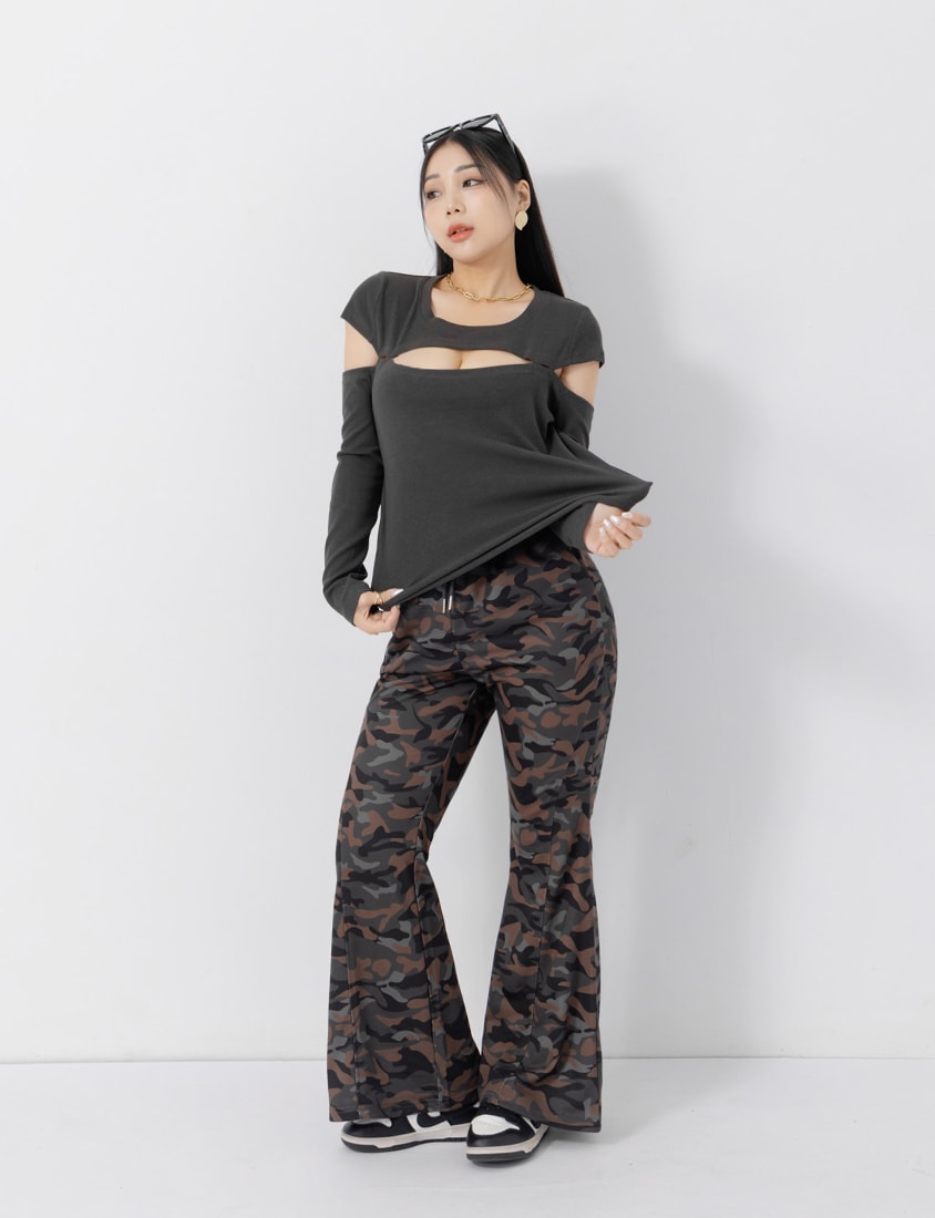 MUA! Cool Camo Drawstring Stitch Plus Size Flare Pants