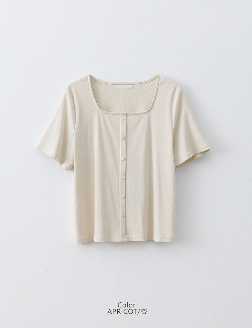 Tencel Ribbed Faux Button Square Neck Plus Size Top