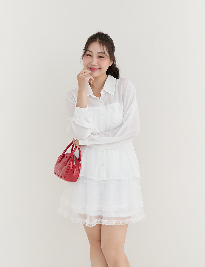 Elegant Lace Patchwork Semi-Sheer Chiffon Plus Size Shirt