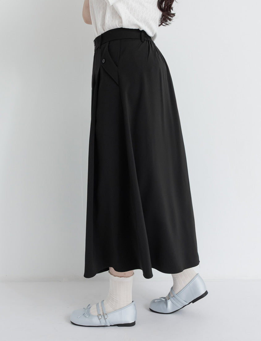 High Waist Double Button Pleated Chiffon Plus Size Skirt