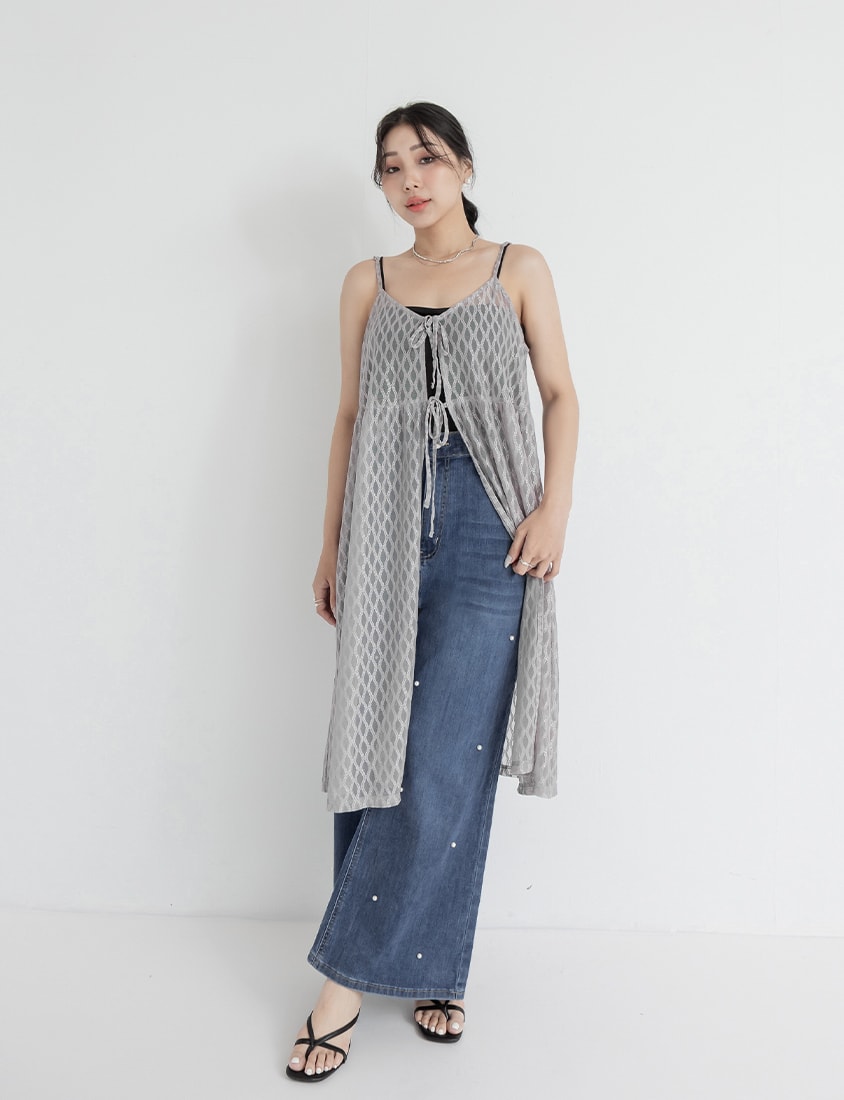 MISS. 2-Way Diamond Pattern Tie Plus Size Long Vest