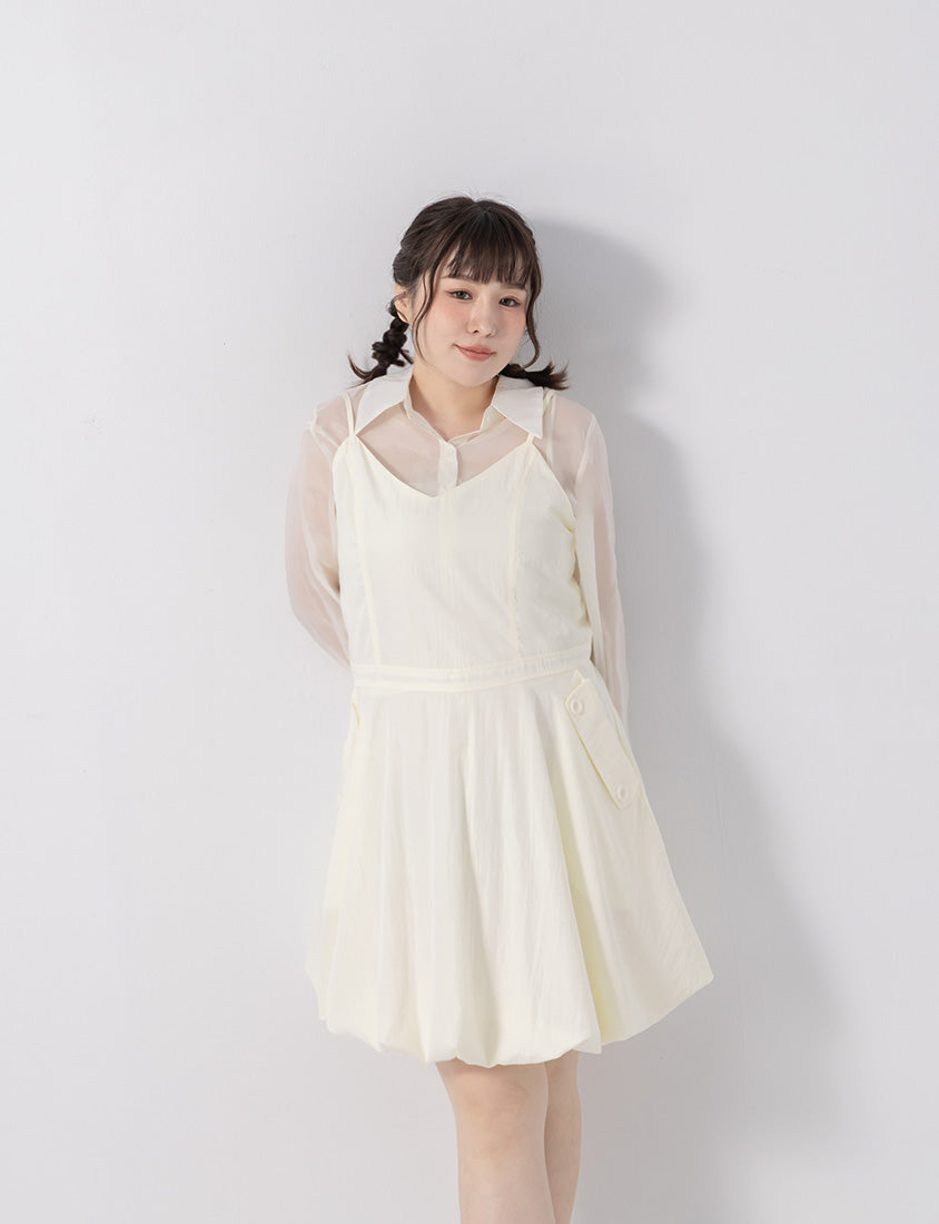 Cute Bubble Hem Adjustable Strap Plus Size Mini Dress