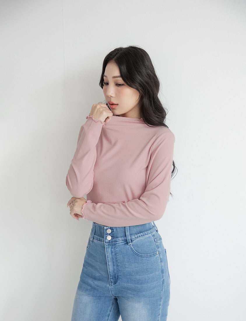 Ribbed Lettuce Trim Mock Neck Plus Size Top