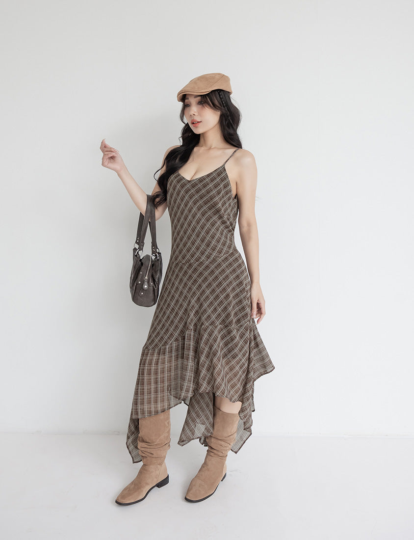 MUA! Asymmetrical Hem Plaid Plus Size Cami Dress