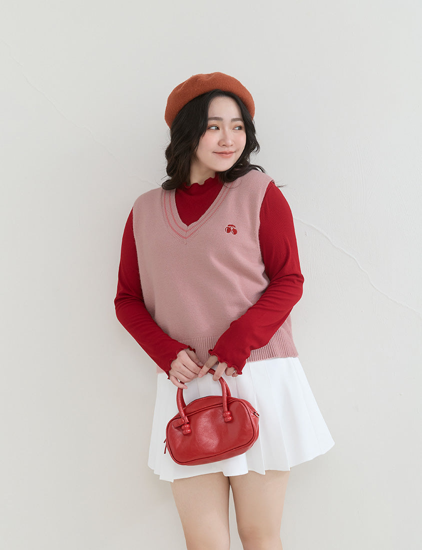 Preppy Cherry Embroidered Cropped Knit Plus Size Vest