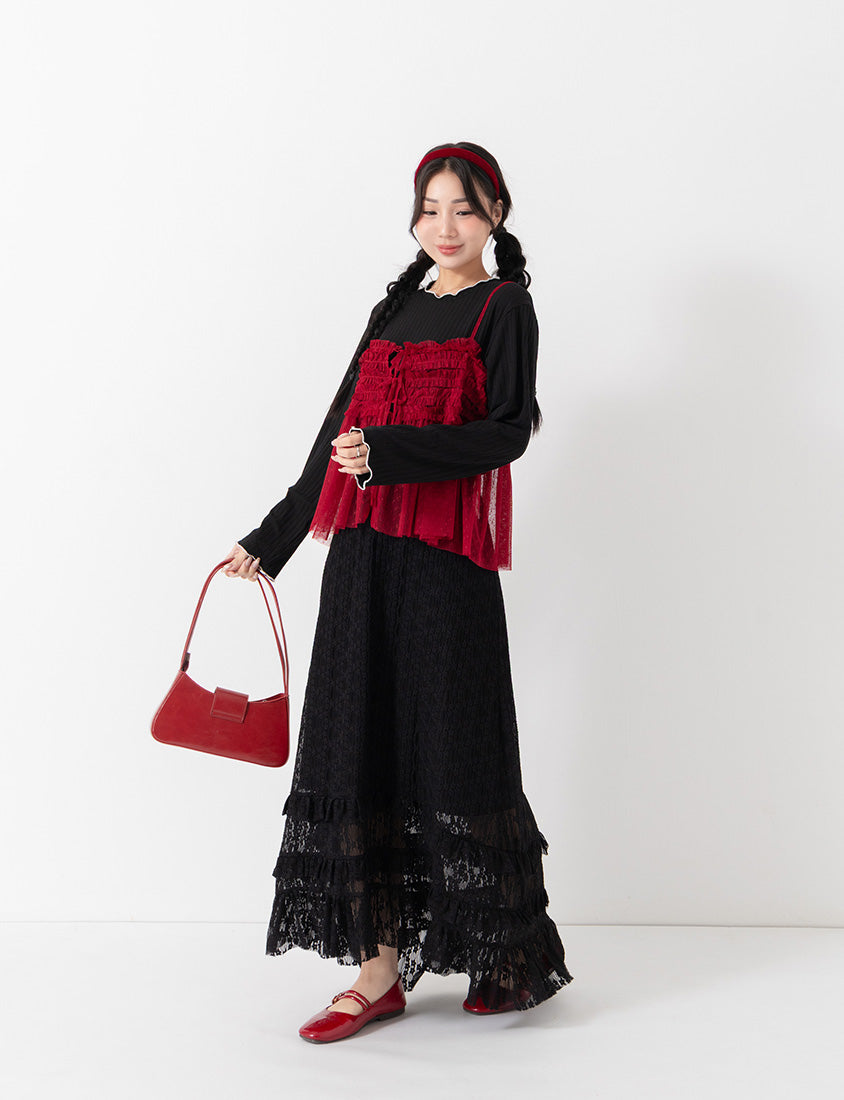 Romantic Floral Lace Tiered Plus Size Maxi Skirt