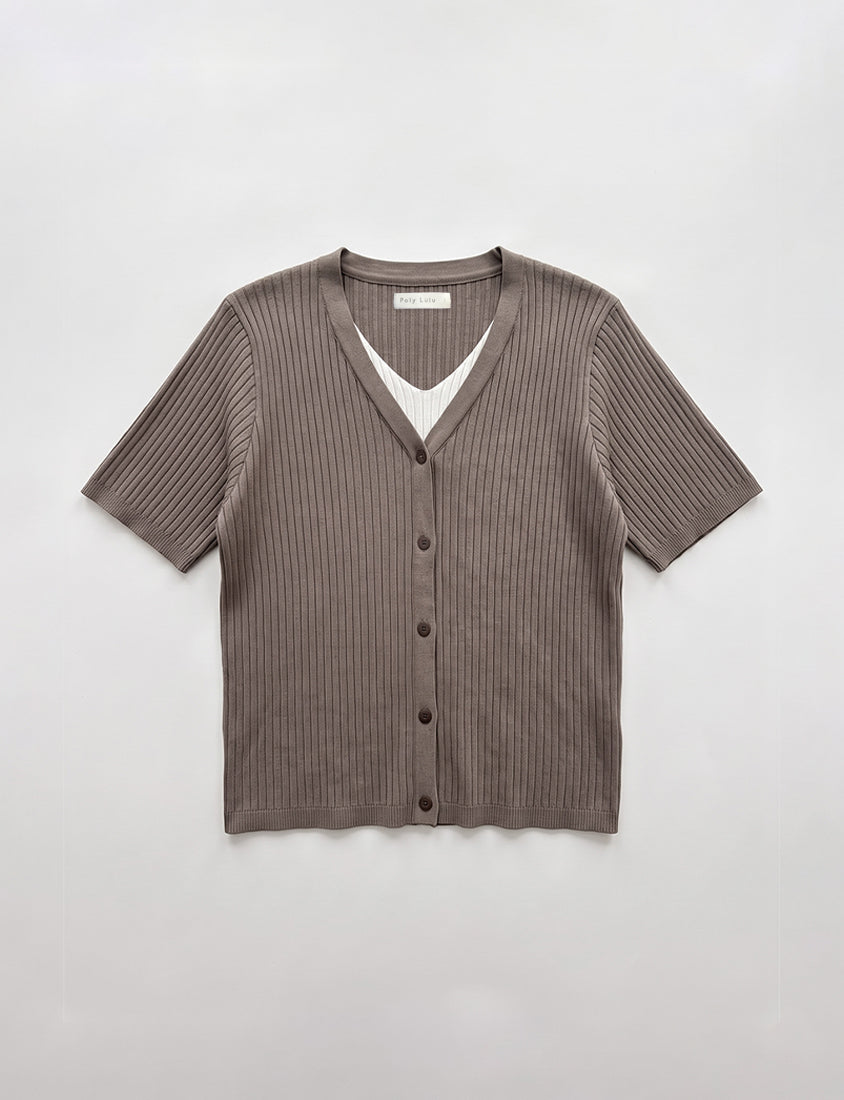 MISS. Minimal Faux Two-Piece Button-Front Knit Plus Size Top