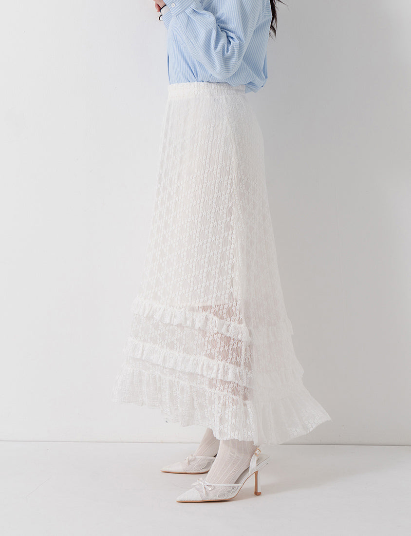 Romantic Floral Lace Tiered Plus Size Maxi Skirt
