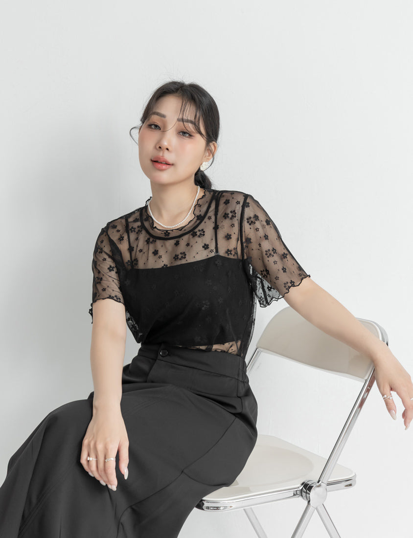 MISS. Sheer Floral Lace Plus Size Top