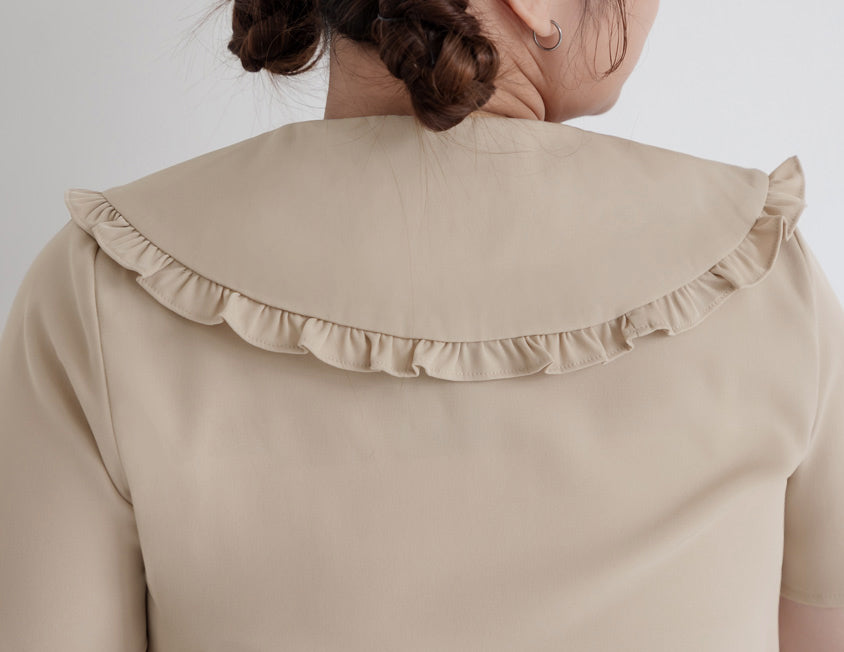 Playful Large Ruffle Collar Plus Size Short Sleeve Top