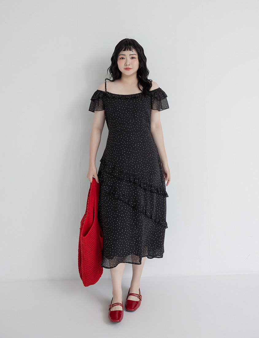 Heart Print Off-Shoulder Plus Size Cami Maxi Dress