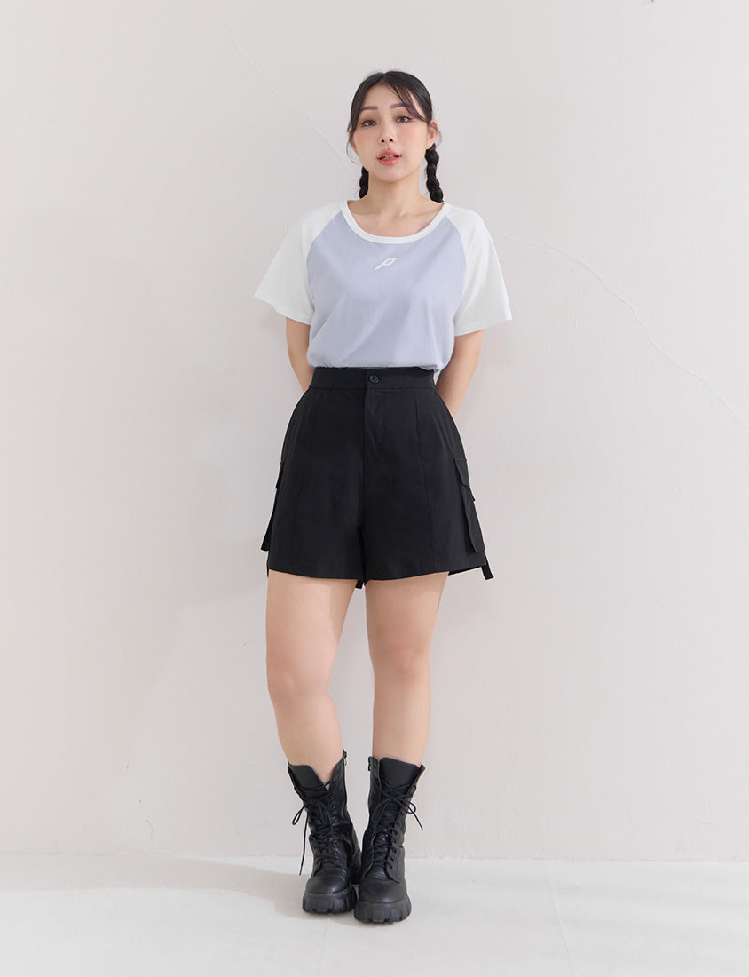 Casual Raglan Contrast Sleeve Plus Size Tee
