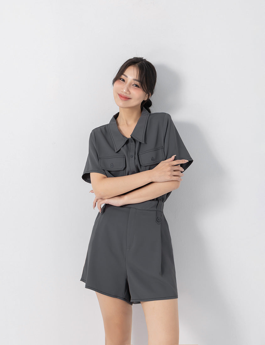 Contrast Stitch Lightweight Utility Chiffon Plus Size Shirt