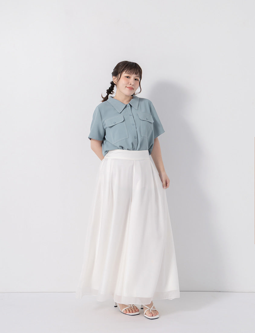 Contrast Stitch Lightweight Utility Chiffon Plus Size Shirt