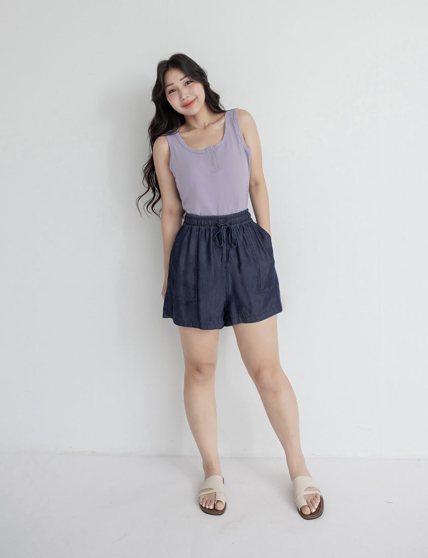 Cooling Soft Drawstring Plus Size Denim Shorts