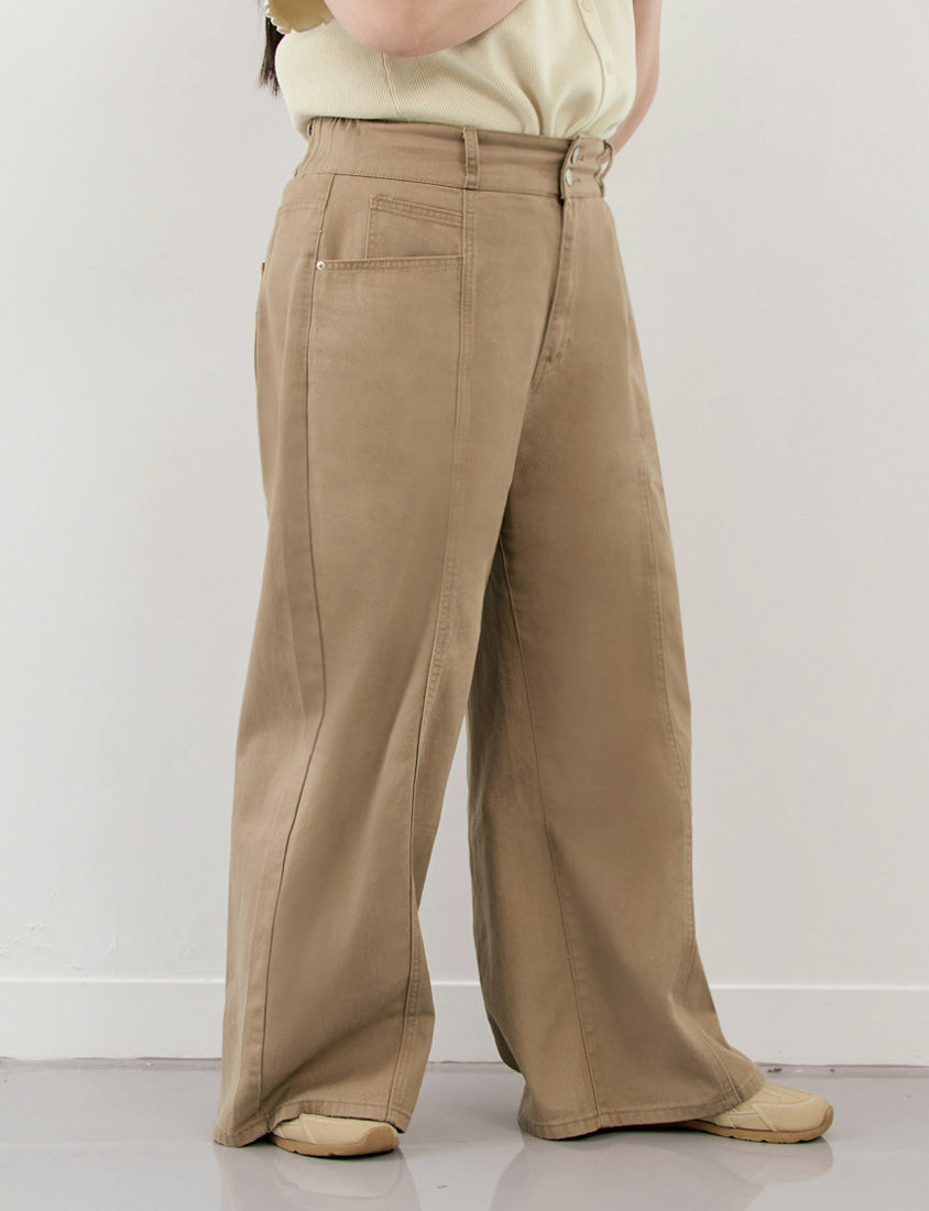 Apple-Shaped Friendly! Perfect Fit Twill Cotton Plus Size Wide Pants