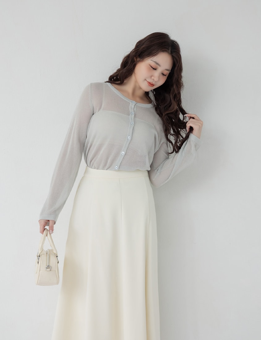 MISS. Crew Neck Fine Ice Silk Semi Sheer Plus Size Cover Up