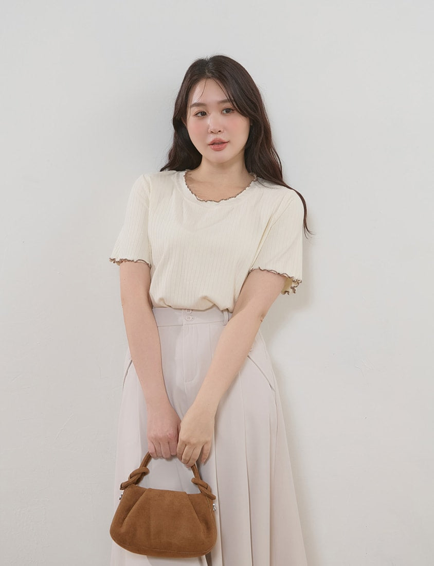 Cute Ruffle Trim Ribbed Plus Size Top