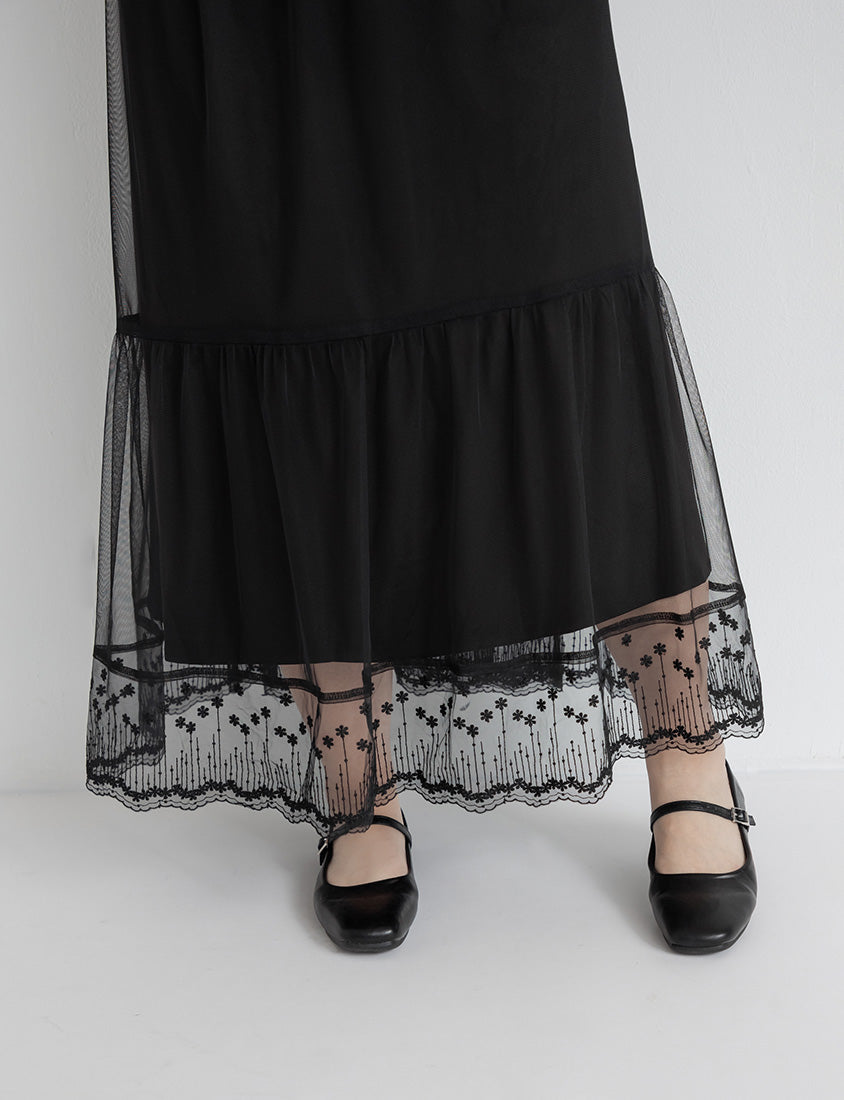 Romantic Adjustable Mesh Plus Size Cami Maxi Dress